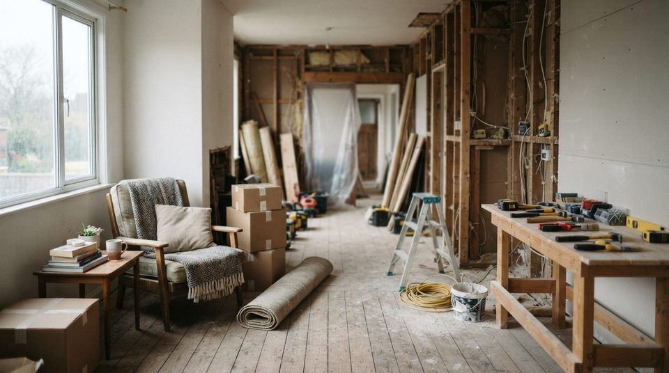 Stemningsbillede til guiden: Bo i huset under renovering: støv, vand, strøm og flytning af møbler i rigtig…